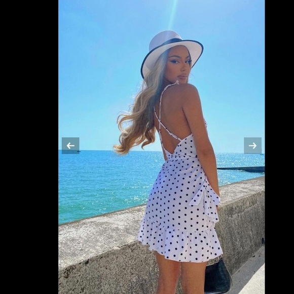 NWT❣️Polka Dot Ruffle Trim Open Back Mini Dress 🦄 - Picture 5 of 12